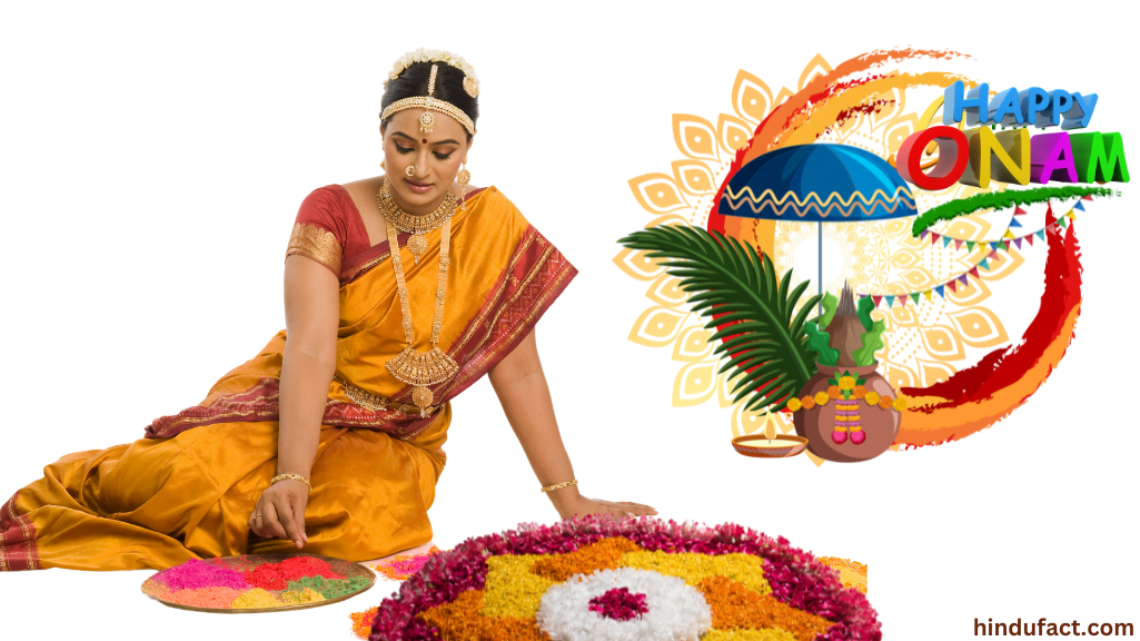 ओणम Onam 2025: ओणम के पर्व पर फूलों की रंगोली बनती महिला 